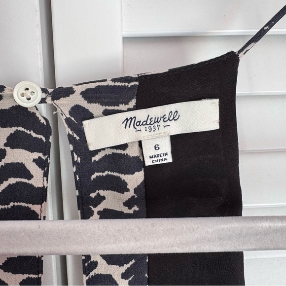 Madewell Silk Daylight Dress Ikat Bloom Black Cream Size 6 - Picture 5 of 11